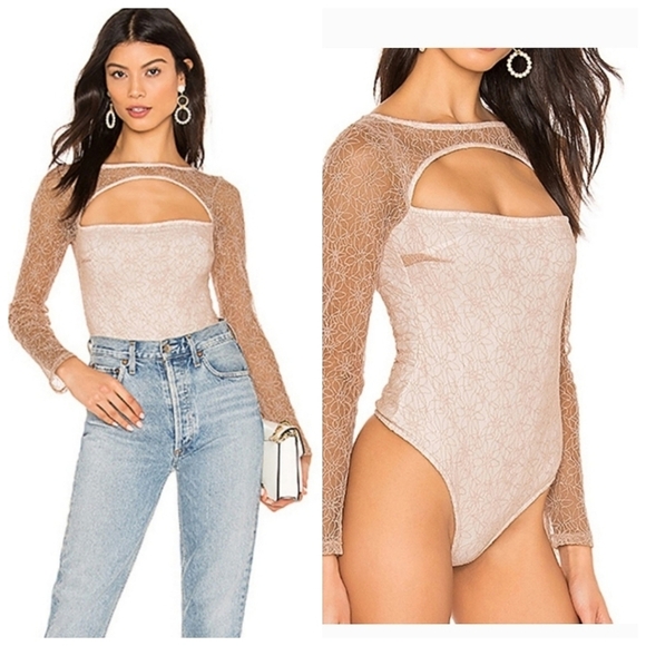 H:Ours Jette Bodysuit In Champaign Pink Sz XS Lace Delicate Romantic Feminine - Picture 1 of 14